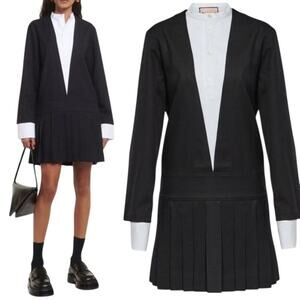 PLAN C Wednesday Short Dress with Pleating, Size 10 / French 44, MSRP $1,370